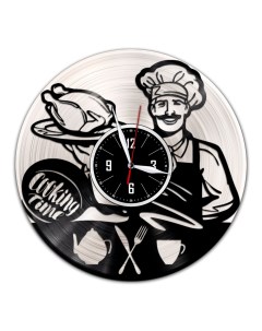 Часы из виниловой пластинки c VinylLab Шеф повар с серебряной подложкой (c) vinyllab