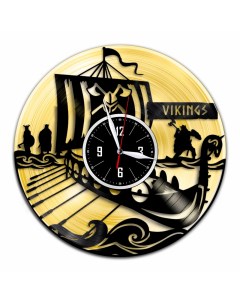Часы из виниловой пластинки c VinylLab Викинги с золотой подложкой (c) vinyllab
