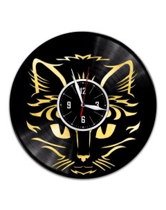 Часы из виниловой пластинки c VinylLab Кот с золотой подложкой (c) vinyllab