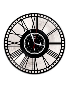 Часы из виниловой пластинки c VinylLab Римские цифры с серебряной подложкой (c) vinyllab