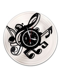 Часы из виниловой пластинки c VinylLab Ноты с серебряной подложкой (c) vinyllab