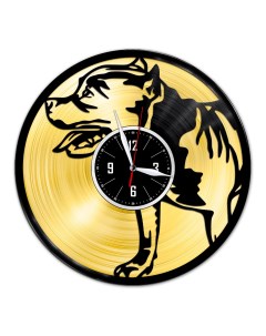 Часы из виниловой пластинки c VinylLab Питбуль с золотой подложкой (c) vinyllab
