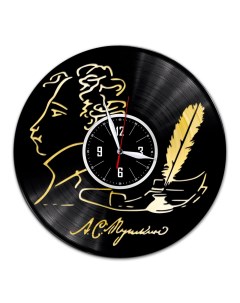 Часы из виниловой пластинки c VinylLab А С Пушкин с золотой подложкой (c) vinyllab