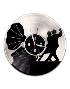 Часы из виниловой пластинки c VinylLab Грамофон с серебряной подложкой (c) vinyllab
