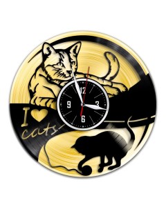 Часы из виниловой пластинки c VinylLab I love cats с золотой подложкой (c) vinyllab