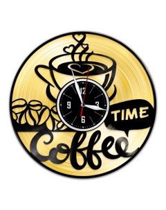 Часы из виниловой пластинки c VinylLab Время кофе с золотой подложкой (c) vinyllab