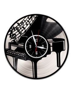 Часы из виниловой пластинки c VinylLab Пианино с серебряной подложкой (c) vinyllab