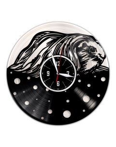 Часы из виниловой пластинки c VinylLab Морская свинка 2 с серебряной подложкой (c) vinyllab
