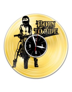 Часы из виниловой пластинки c VinylLab Born to Ride с золотой подложкой (c) vinyllab