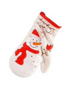 Прихватка рукавица новогодняя снеговик красно белая Wasabi trend