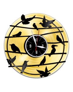 Часы из виниловой пластинки c VinylLab Птицы с золотой подложкой (c) vinyllab
