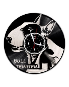 Часы из виниловой пластинки c VinylLab Бультерьер с серебряной подложкой (c) vinyllab