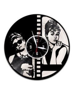 Часы из виниловой пластинки c VinylLab Одри Хепберн с серебряной подложкой (c) vinyllab