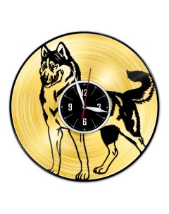 Часы из виниловой пластинки c VinylLab Хаски с золотой подложкой (c) vinyllab