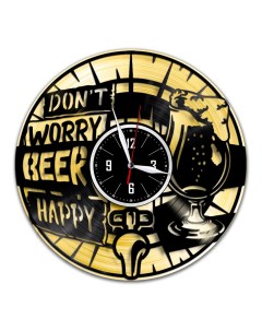 Часы из виниловой пластинки c VinylLab Don t worry beer happy с золотой подложкой (c) vinyllab