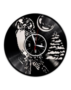 Часы из виниловой пластинки c VinylLab Сова 3 с серебряной подложкой (c) vinyllab