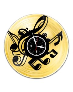 Часы из виниловой пластинки c VinylLab Ноты с золотой подложкой (c) vinyllab