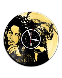 Часы из виниловой пластинки c VinylLab Bob Marley с золотой подложкой (c) vinyllab