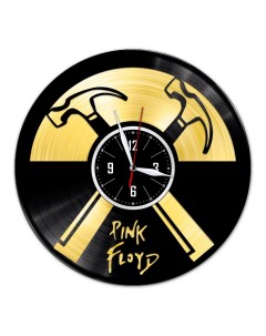 Часы из виниловой пластинки c VinylLab Pink Floyd с золотой подложкой (c) vinyllab