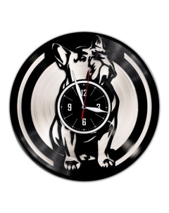 Часы из виниловой пластинки c VinylLab Мопс с серебряной подложкой (c) vinyllab
