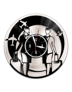 Часы из виниловой пластинки c VinylLab Стюардесса с серебряной подложкой (c) vinyllab