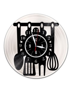 Часы из виниловой пластинки c VinylLab Кухонные приборы с серебряной подложкой (c) vinyllab