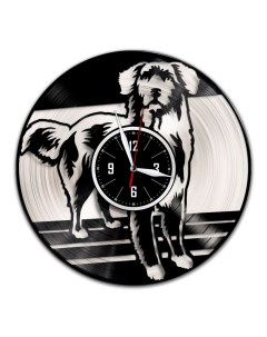 Часы из виниловой пластинки c VinylLab Собака с серебряной подложкой (c) vinyllab