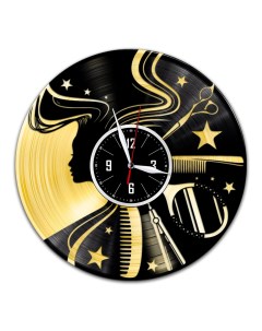 Часы из виниловой пластинки c VinylLab Парикмахерская с золотой подложкой (c) vinyllab
