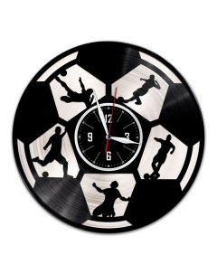 Часы из виниловой пластинки c VinylLab Футбол с серебряной подложкой (c) vinyllab