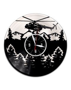 Часы из виниловой пластинки c VinylLab Вертолет с серебряной подложкой (c) vinyllab