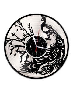 Часы из виниловой пластинки c VinylLab Павлин с серебряной подложкой (c) vinyllab