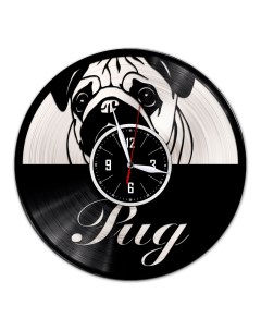 Часы из виниловой пластинки c VinylLab Мопс с серебряной подложкой (c) vinyllab