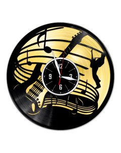Часы из виниловой пластинки c VinylLab Гитарист с золотой подложкой (c) vinyllab