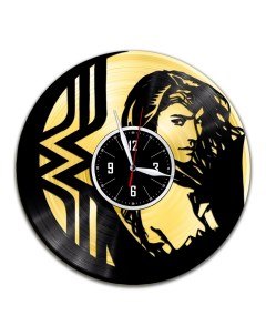Часы из виниловой пластинки c VinylLab Чудо Женщина с золотой подложкой (c) vinyllab