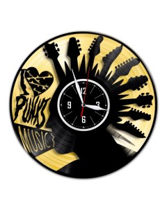 Часы из виниловой пластинки c VinylLab Punk Music с золотой подложкой (c) vinyllab