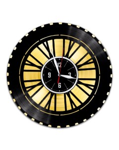 Часы из виниловой пластинки c VinylLab Колесо с золотой подложкой (c) vinyllab