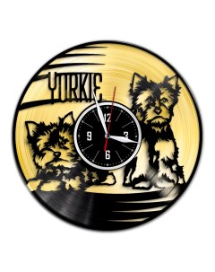 Часы из виниловой пластинки c VinylLab Йоркширский терьер 2 с золотой подложкой (c) vinyllab
