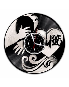 Часы из виниловой пластинки c VinylLab I love you с серебряной подложкой (c) vinyllab