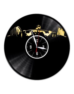 Часы из виниловой пластинки c VinylLab Штангист с золотой подложкой (c) vinyllab