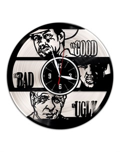Часы из виниловой пластинки c VinylLab Хороший плохой злой с серебряной подложкой (c) vinyllab