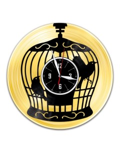 Часы из виниловой пластинки c VinylLab Птицы в клетке с золотой подложкой (c) vinyllab