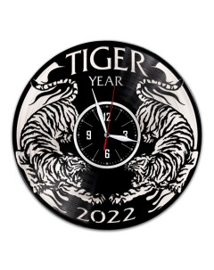 Часы из виниловой пластинки c VinylLab Год тигра с серебряной подложкой (c) vinyllab