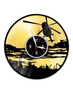Часы из виниловой пластинки c VinylLab Вертолет с золотой подложкой (c) vinyllab