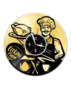 Часы из виниловой пластинки c VinylLab Шеф повар с золотой подложкой (c) vinyllab