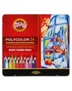 Карандаши художественные PolyColor 3824 24 цвета мягкие в металлическом пенале Koh-i-noor