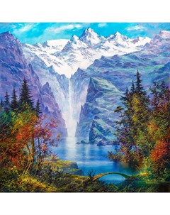 Алмазная мозаика Озеро в горах Полная выкладка 40х40 см квадратные страз Алмазное хобби