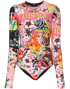 Versace боди на молнии с длинными рукавами и цветочным принтом Versace