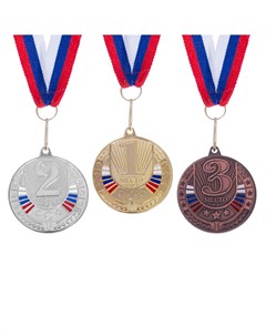 Медаль призовая 182 диам 5 см 1 место триколор цвет зол с лентой Командор