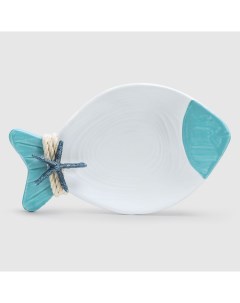 Тарелка декоративная рыбка бело голубая 20x3x12 см Liansheng