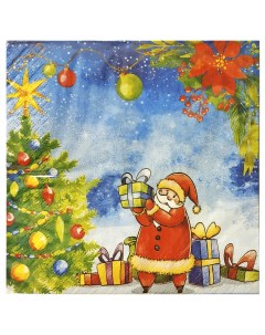 Салфетки бумажные Дед Мороз с подарками 3 сл 33 см 12 шт Gratias
